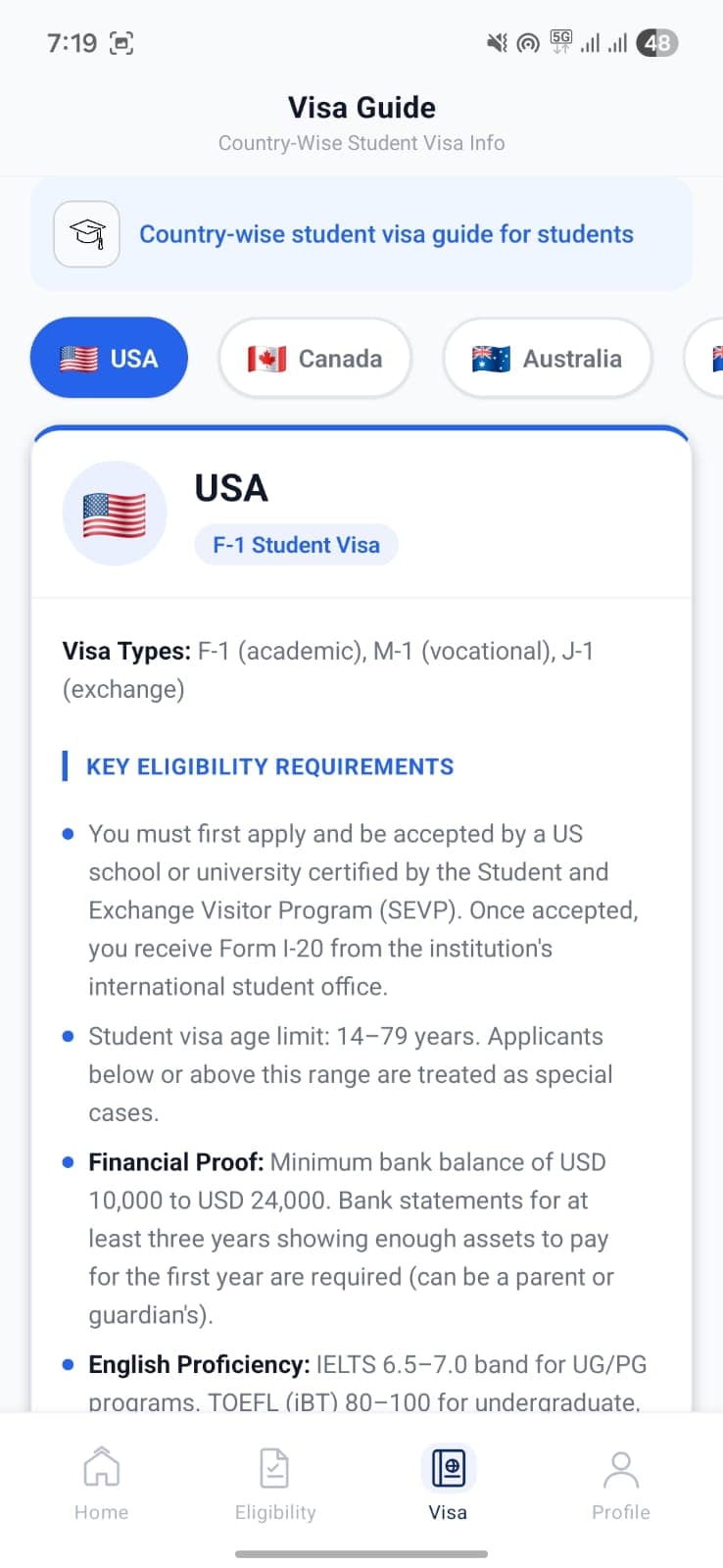 Visa Guide — country-wise student visa information
